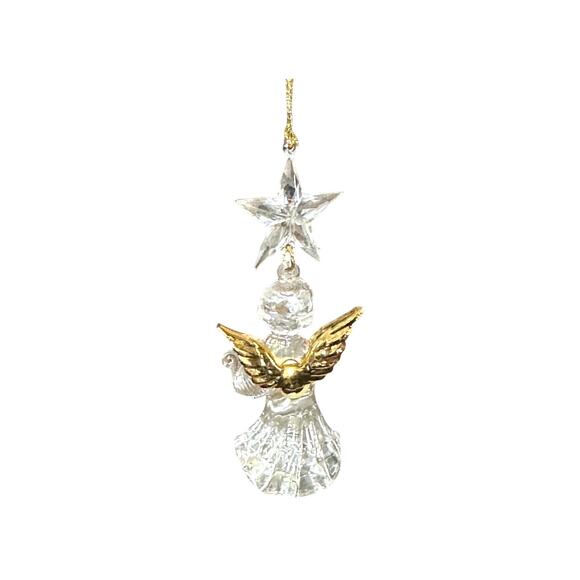 Clear Acrylic Angel Ornament With Gold Wings & Star Holiday Decoration 3.5" - Picture 5 of 14